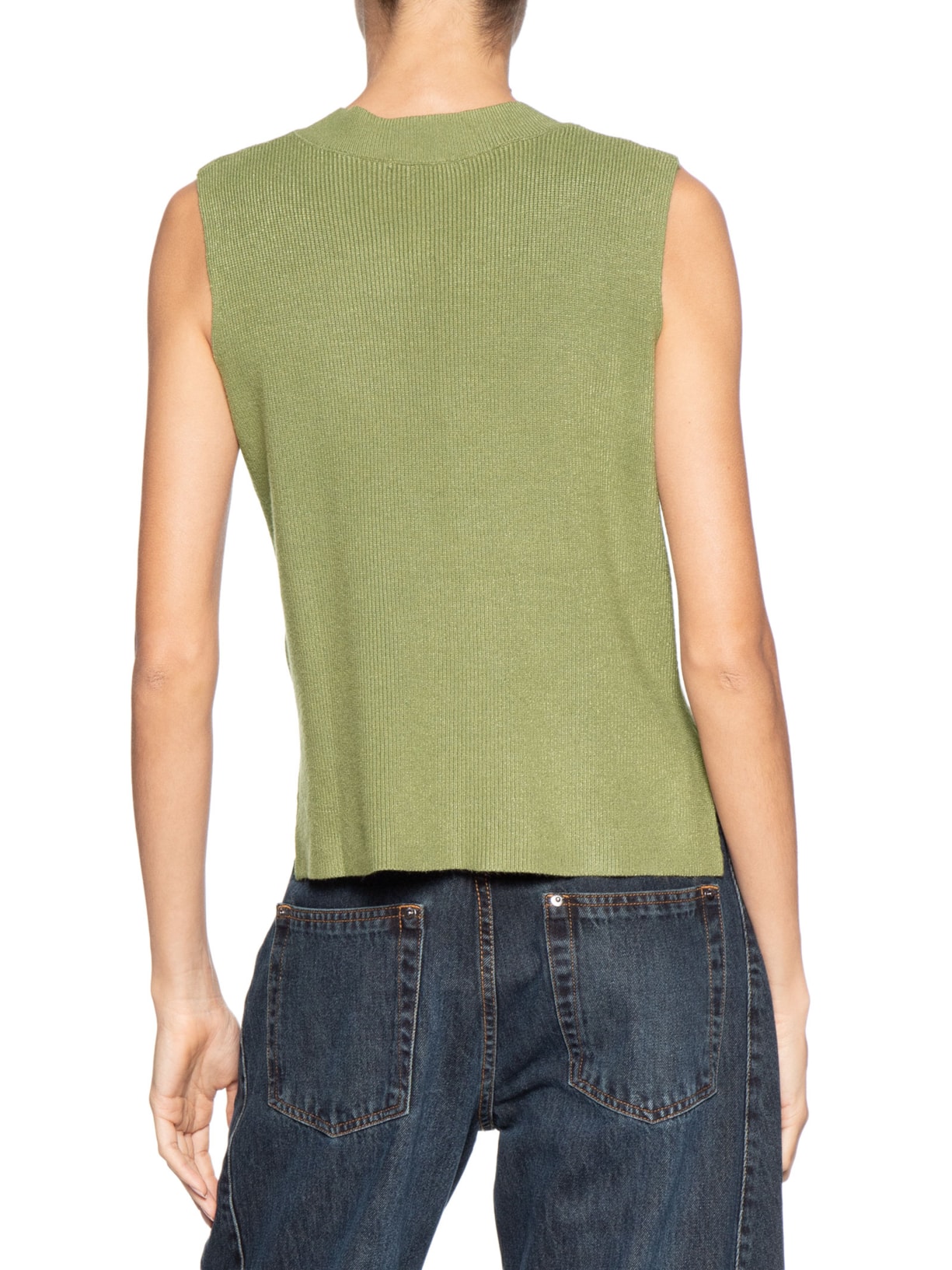 Colete Feminino em Tricot Gola V – Verde Basiq