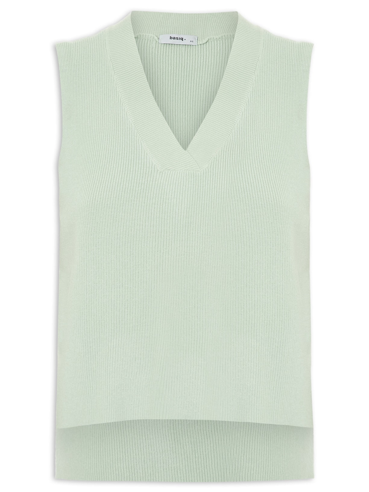 Colete Feminino em Tricot Gola V – Verde Basiq