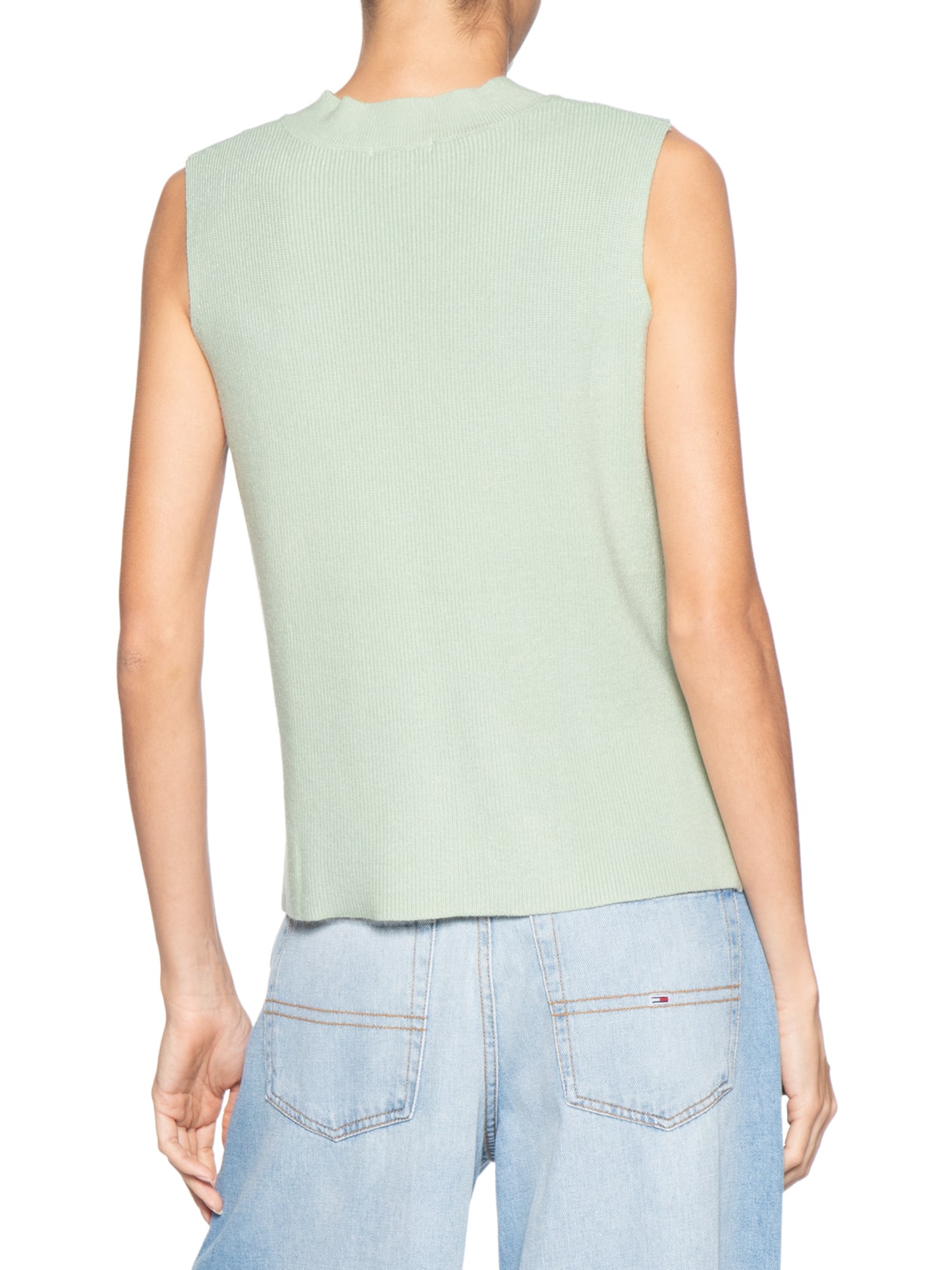 Colete Feminino em Tricot Gola V – Verde Basiq