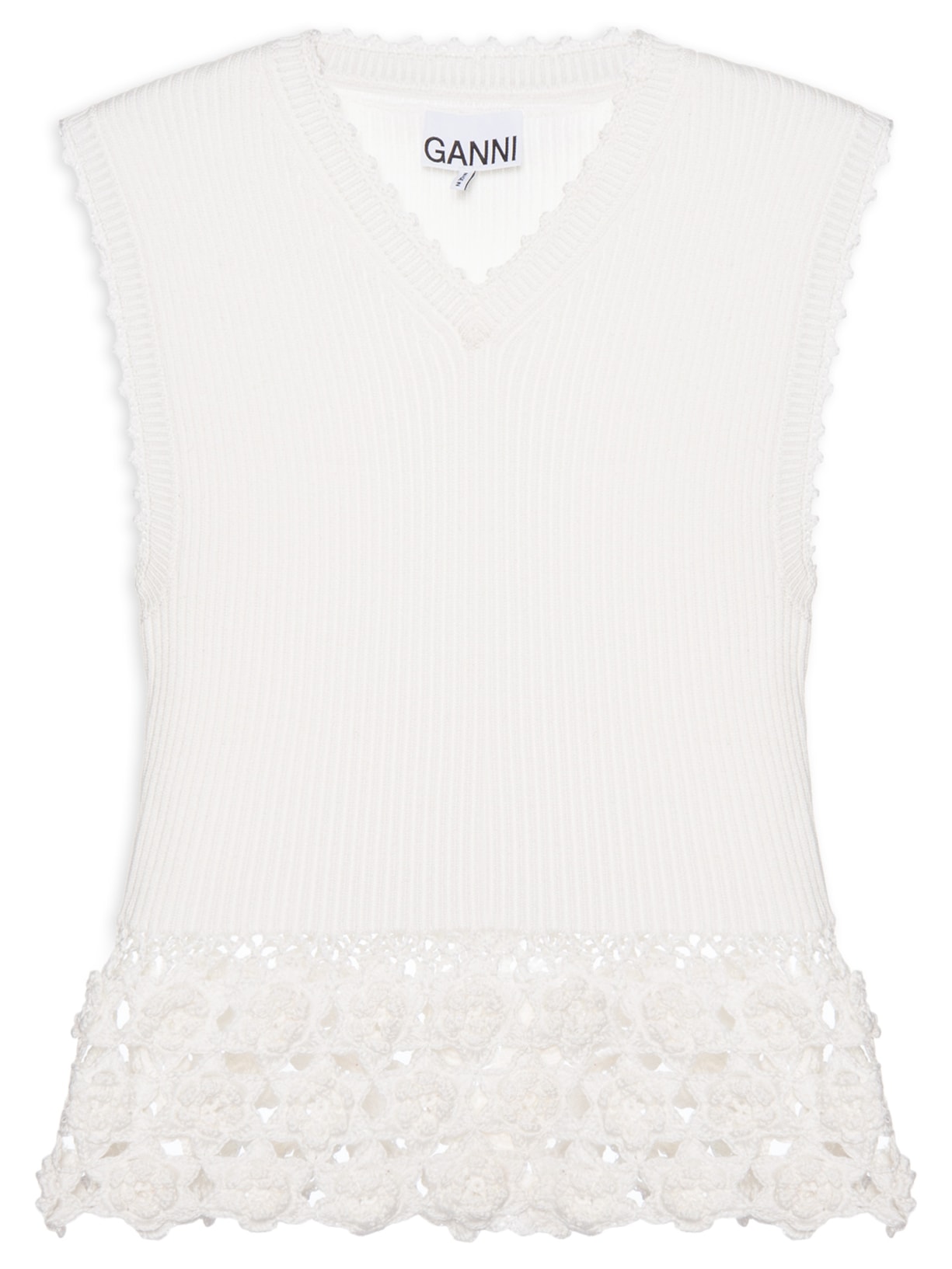 Colete Feminino Fine Cotton Rib Crochet Off White Ganni
