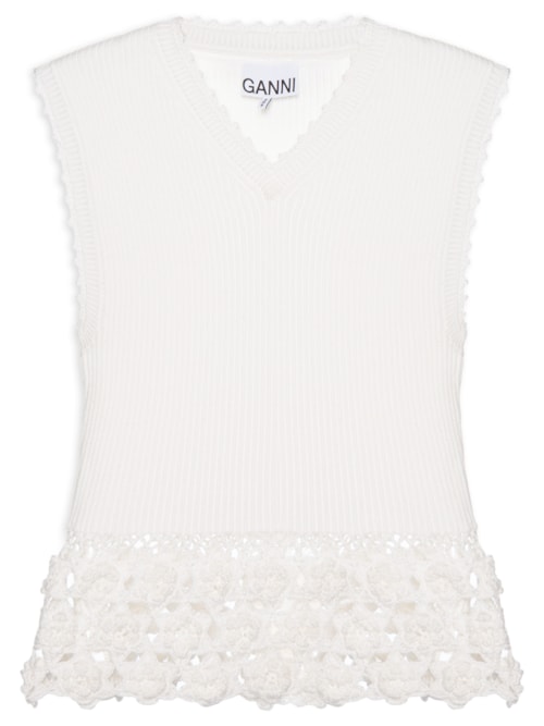 Colete Feminino Fine Cotton Rib Crochet - Off White