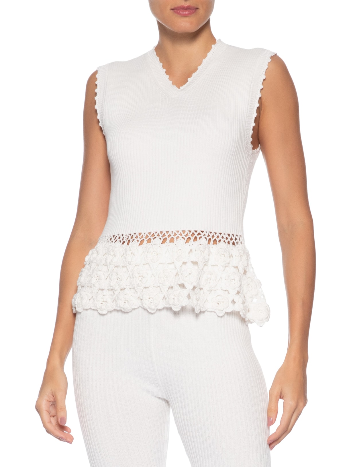 Colete Feminino Fine Cotton Rib Crochet Off White Ganni
