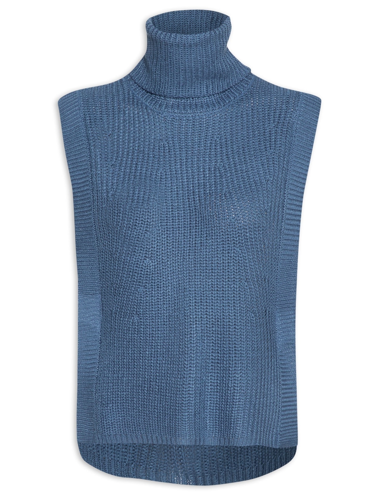 Colete Feminino Gola Alta Em Tricot - Azul