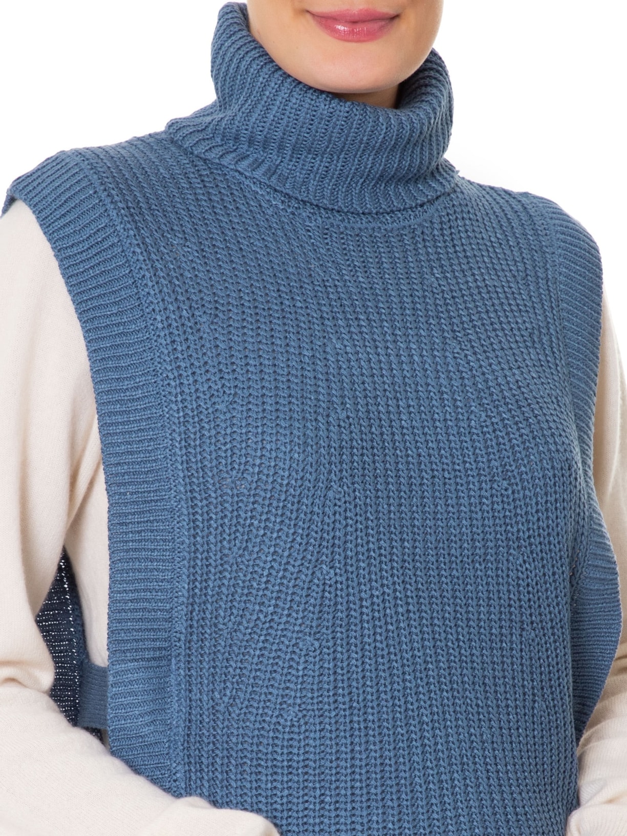 2Essential Colete Feminino Gola Alta Em Tricot Azul