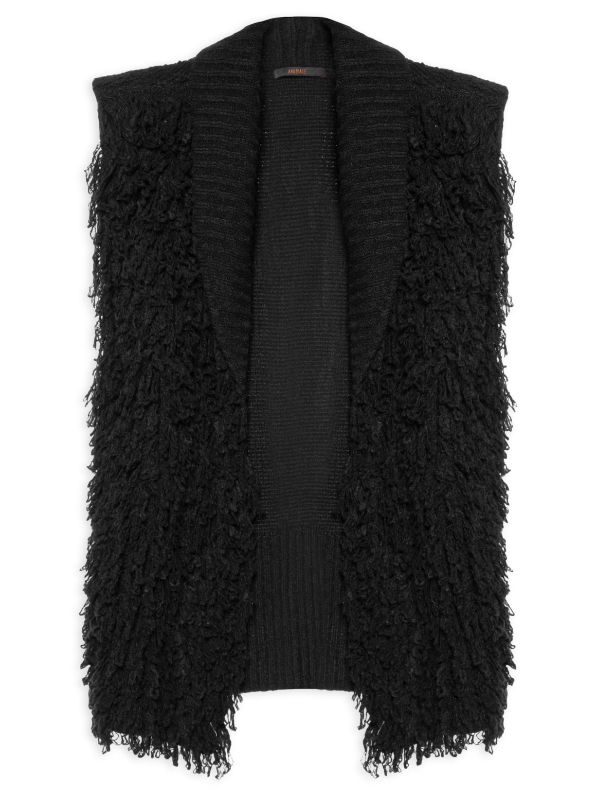 Colete Feminino Gola Canelada Detalhe Plush Trico - Preto