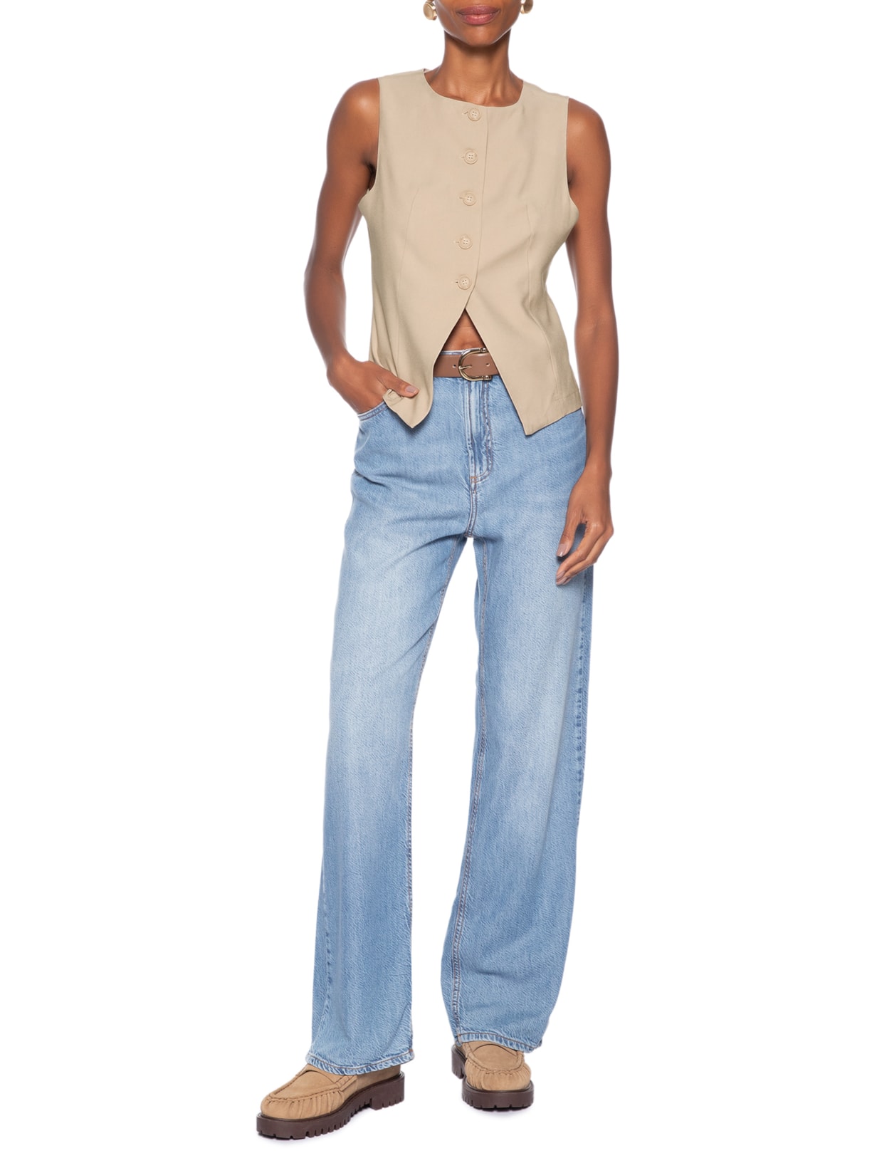 Colete Feminino Gola Careca Bege Basiq