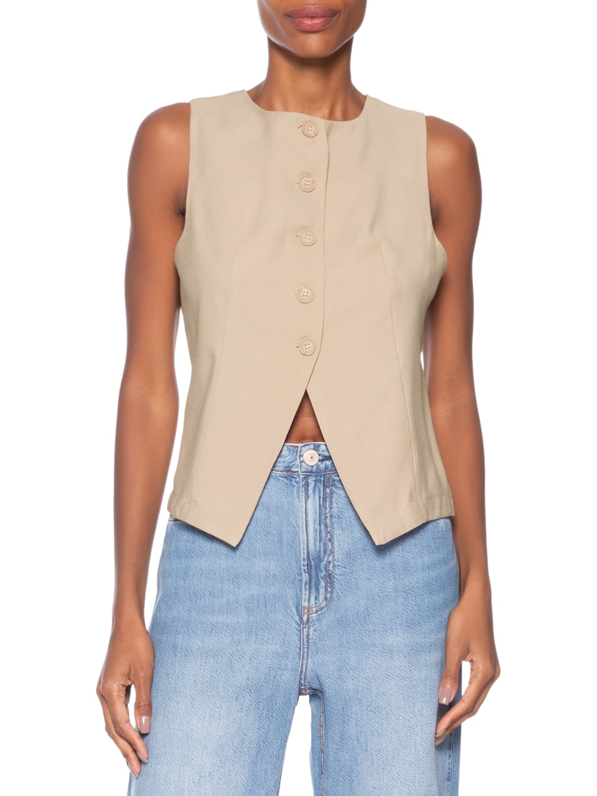 Colete Feminino Gola Careca Bege Basiq