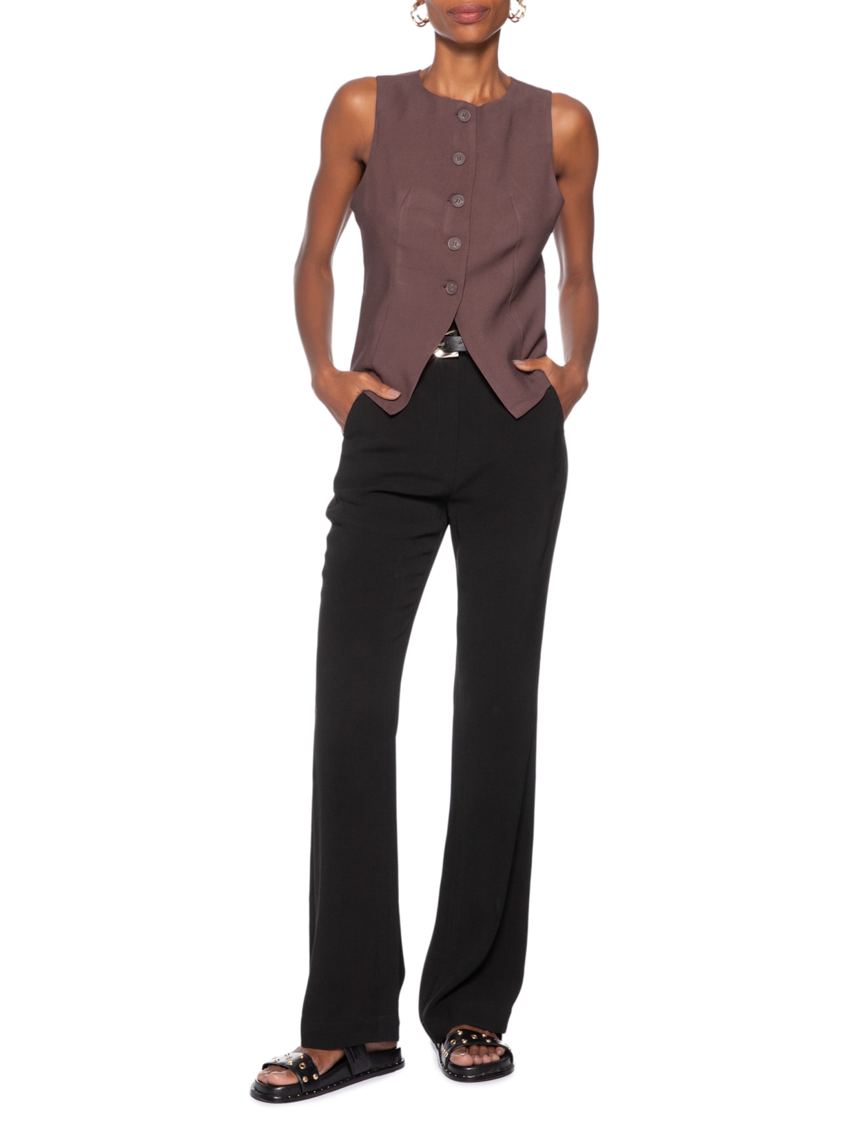 Colete Feminino Gola Careca Marrom Basiq