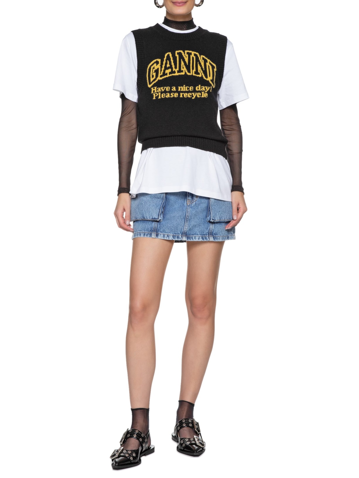 Colete Feminino Graphic O-Neck Vest Preto Ganni