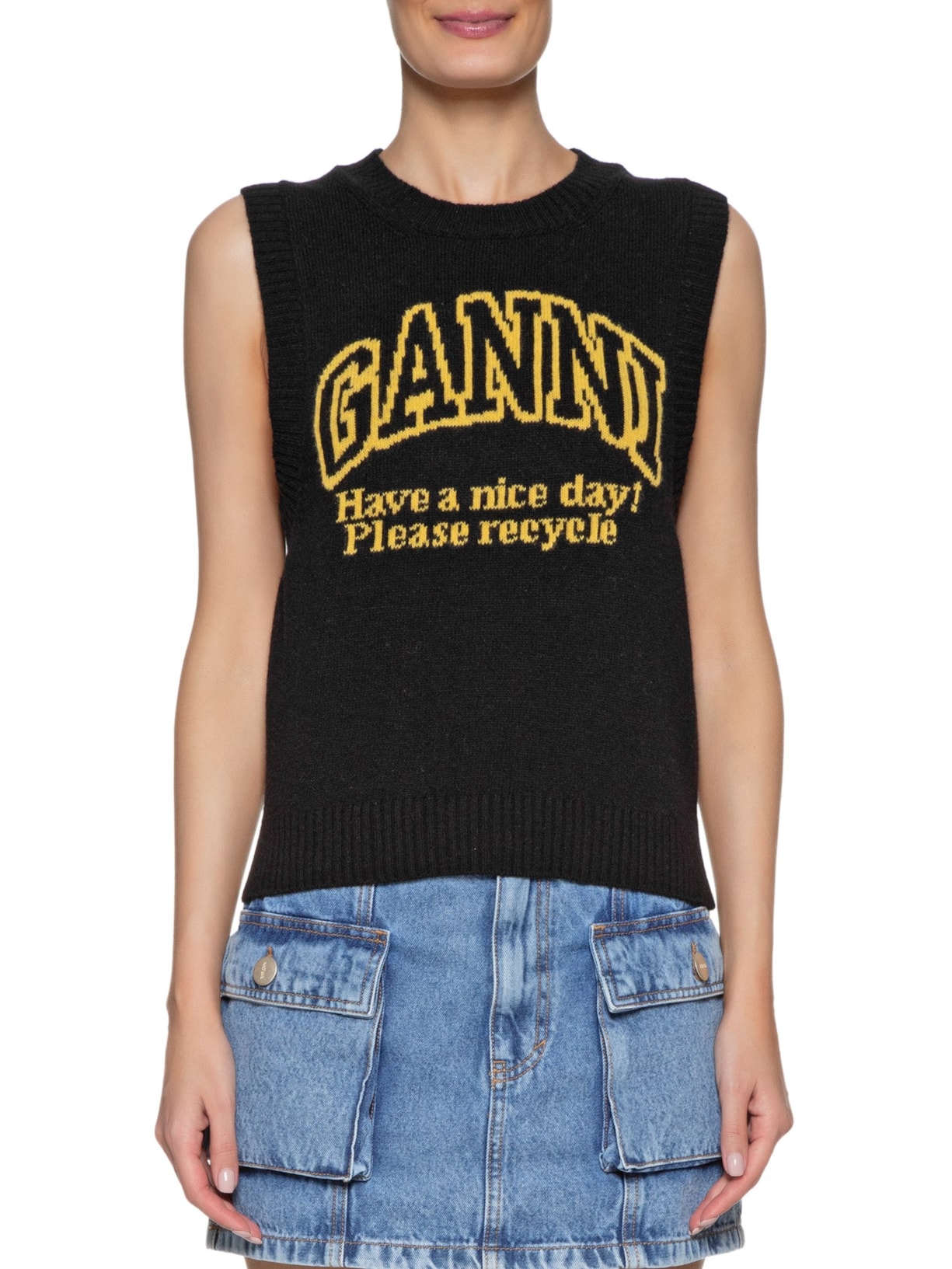 Colete Feminino Graphic O-Neck Vest Preto Ganni