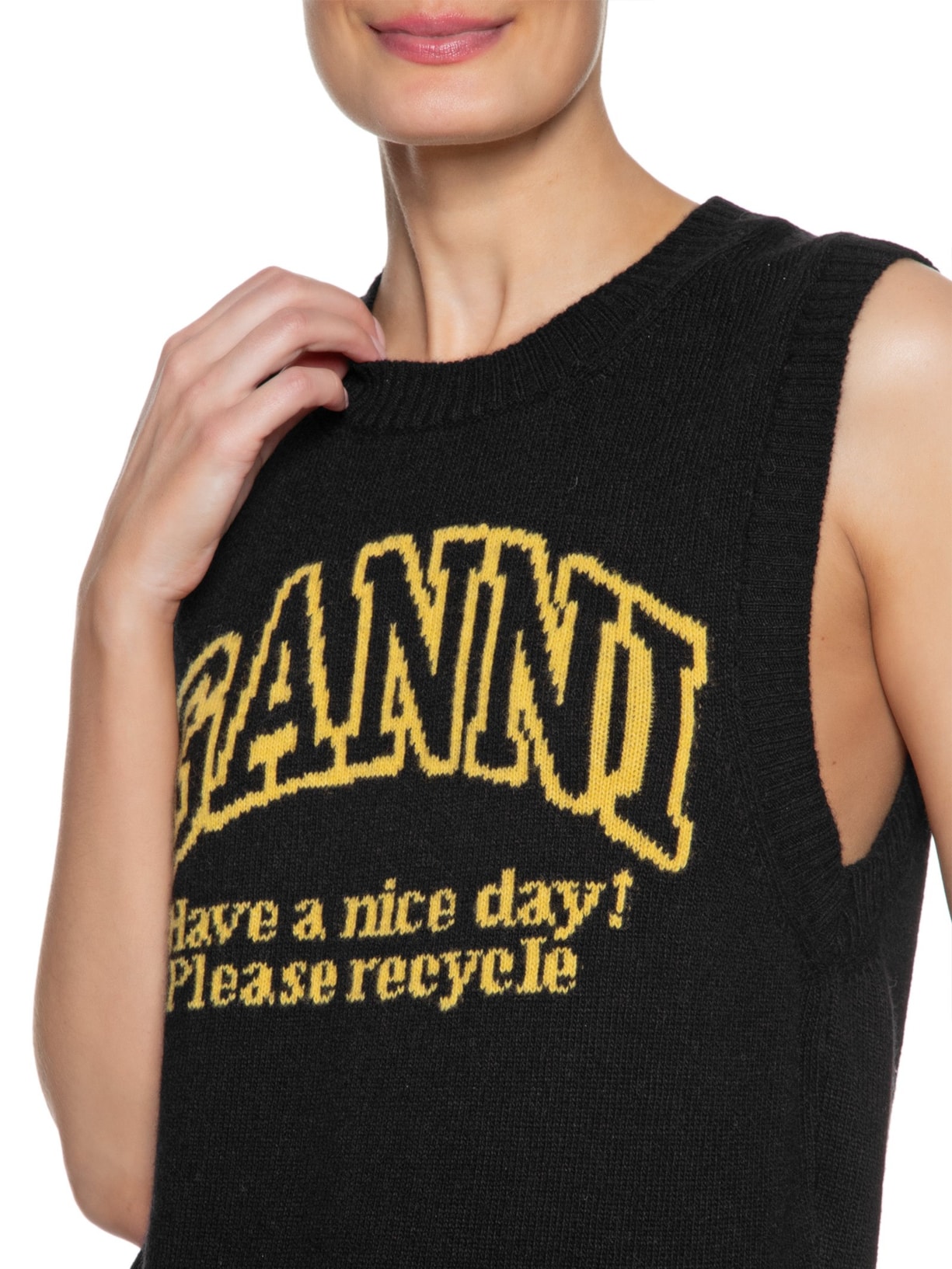 Colete Feminino Graphic O-Neck Vest Preto Ganni