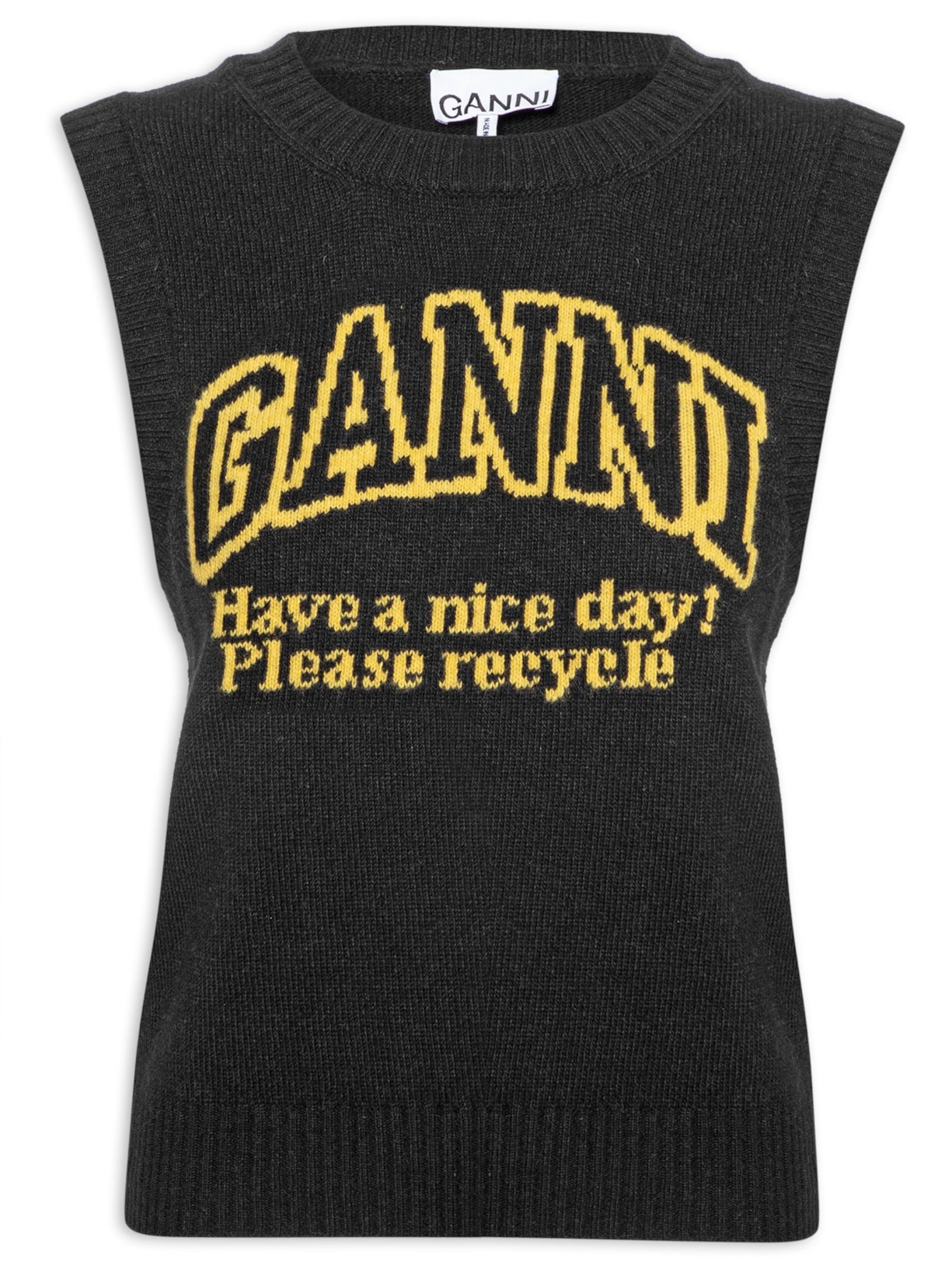 Colete Feminino Graphic O-Neck Vest Preto Ganni