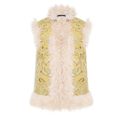 Colete Feminino Jacquard Com Pelos - Bege