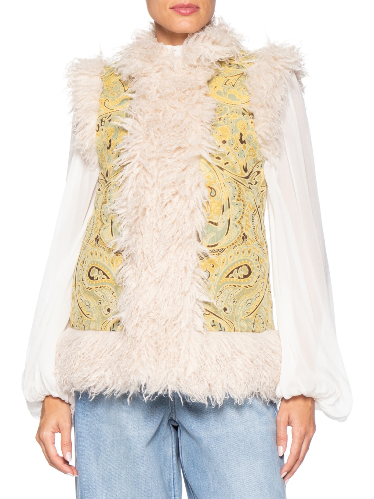 Colete Feminino Jacquard Com Pelos Bege Animale