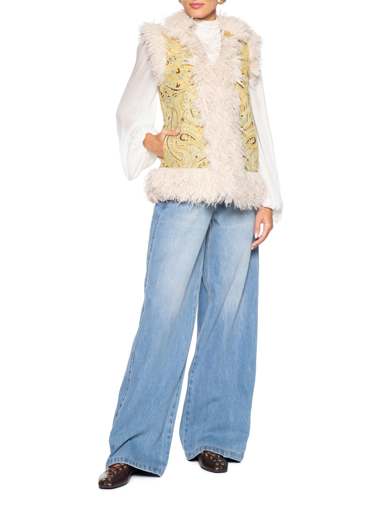 Colete Feminino Jacquard Pelos Bege Animale