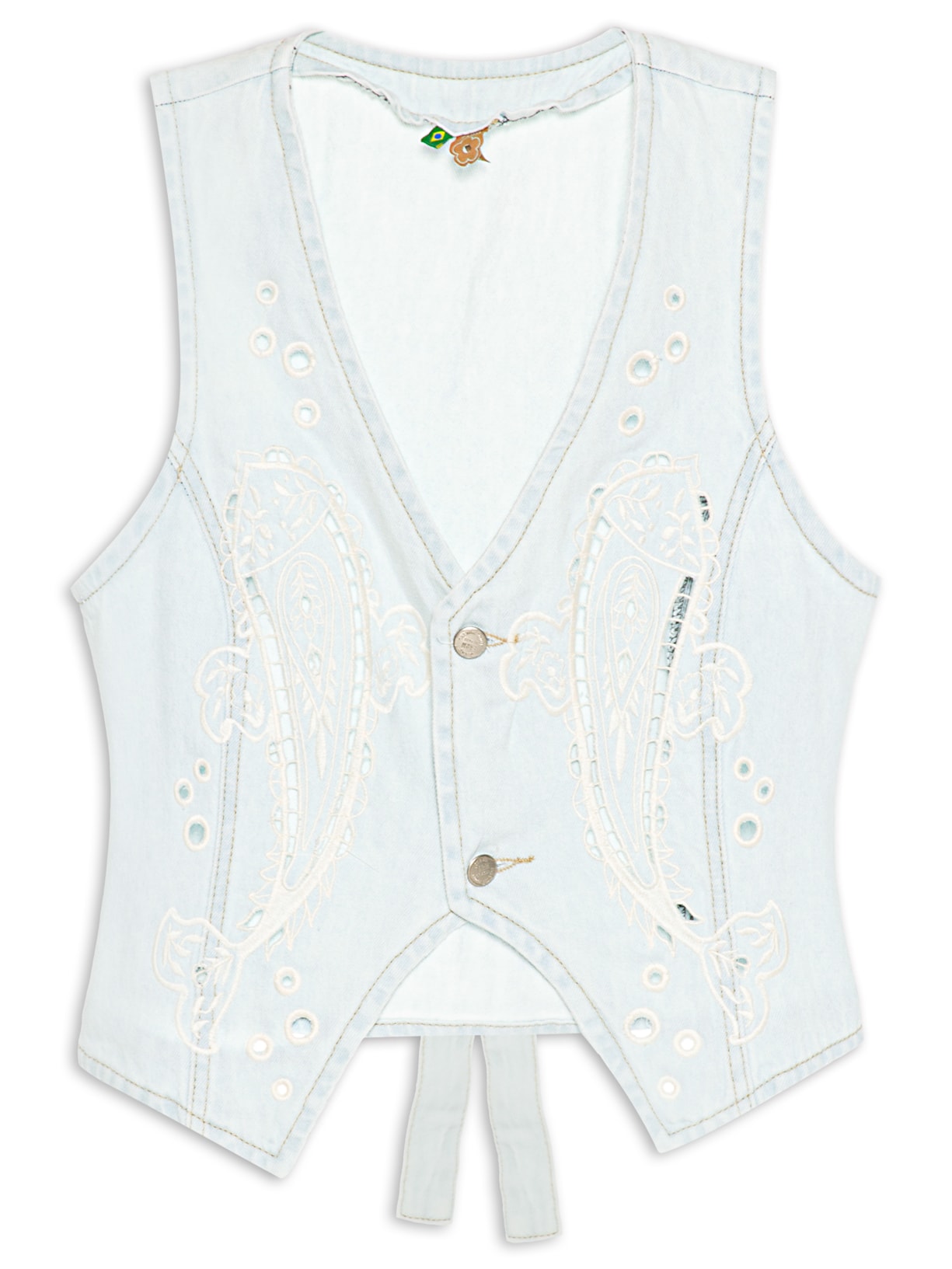 Colete Feminino Jeans Bordado Peixe Paisley - Azul