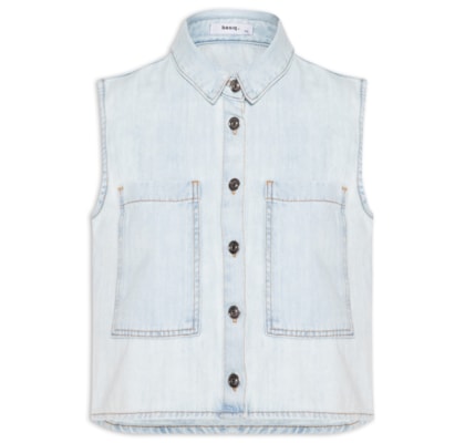 Colete Feminino Jeans Com Bolso - Azul