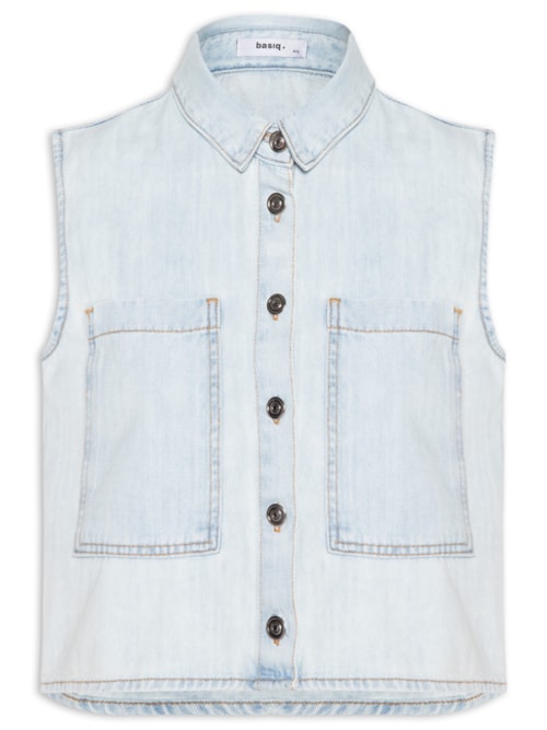 Colete Feminino Jeans Com Bolso - Azul