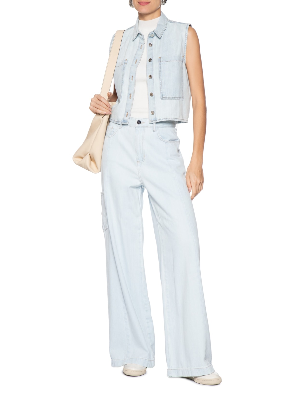 Colete Feminino Jeans Com Bolso Azul Basiq