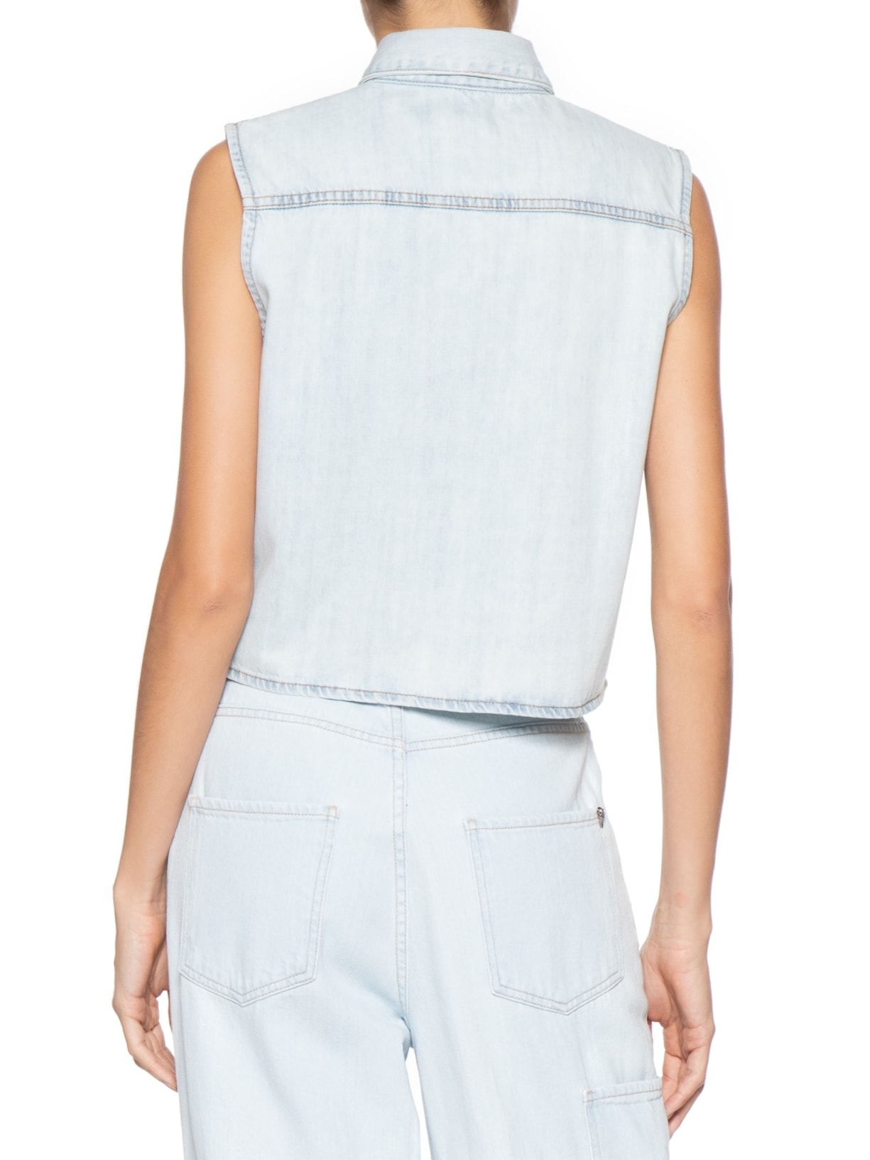 Colete Feminino Jeans Com Bolso Azul Basiq