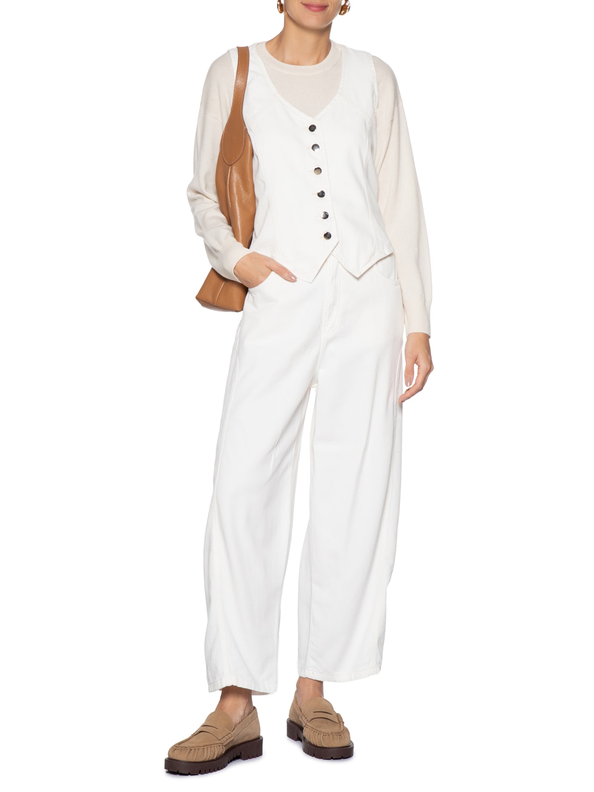 Colete Feminino Jeans Com Regulador Off White Basiq