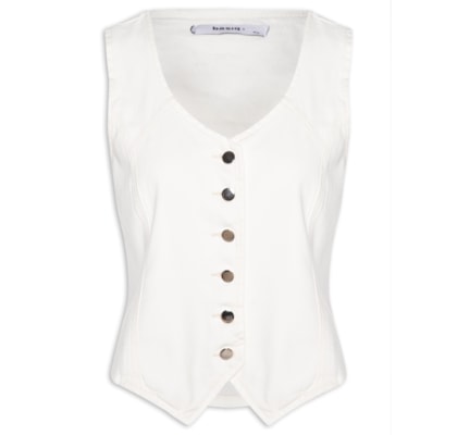 Colete Feminino Jeans Com Regulador - Off White
