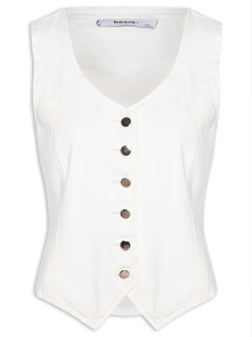 Colete Feminino Jeans Com Regulador - Off White