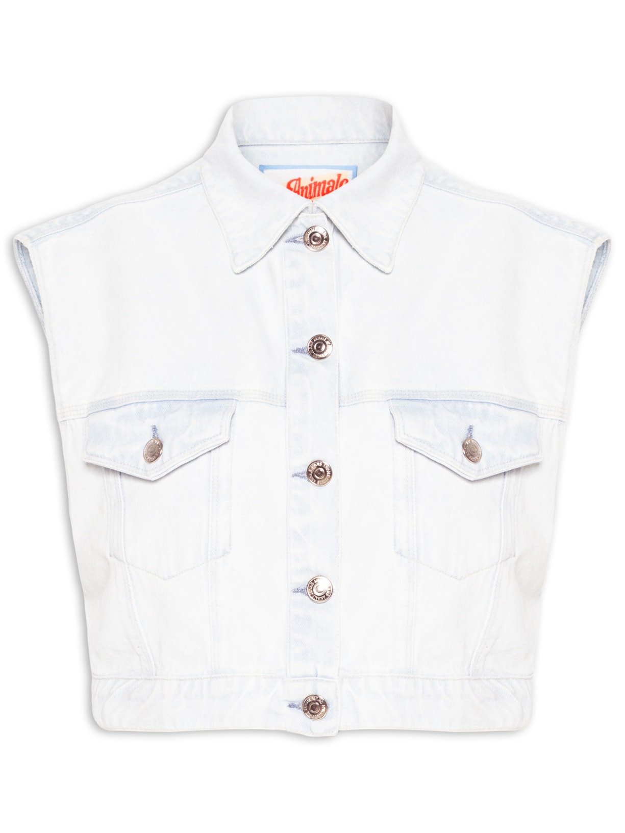  Colete Feminino Jeans Cropped Delavê Azul Animale Jeans