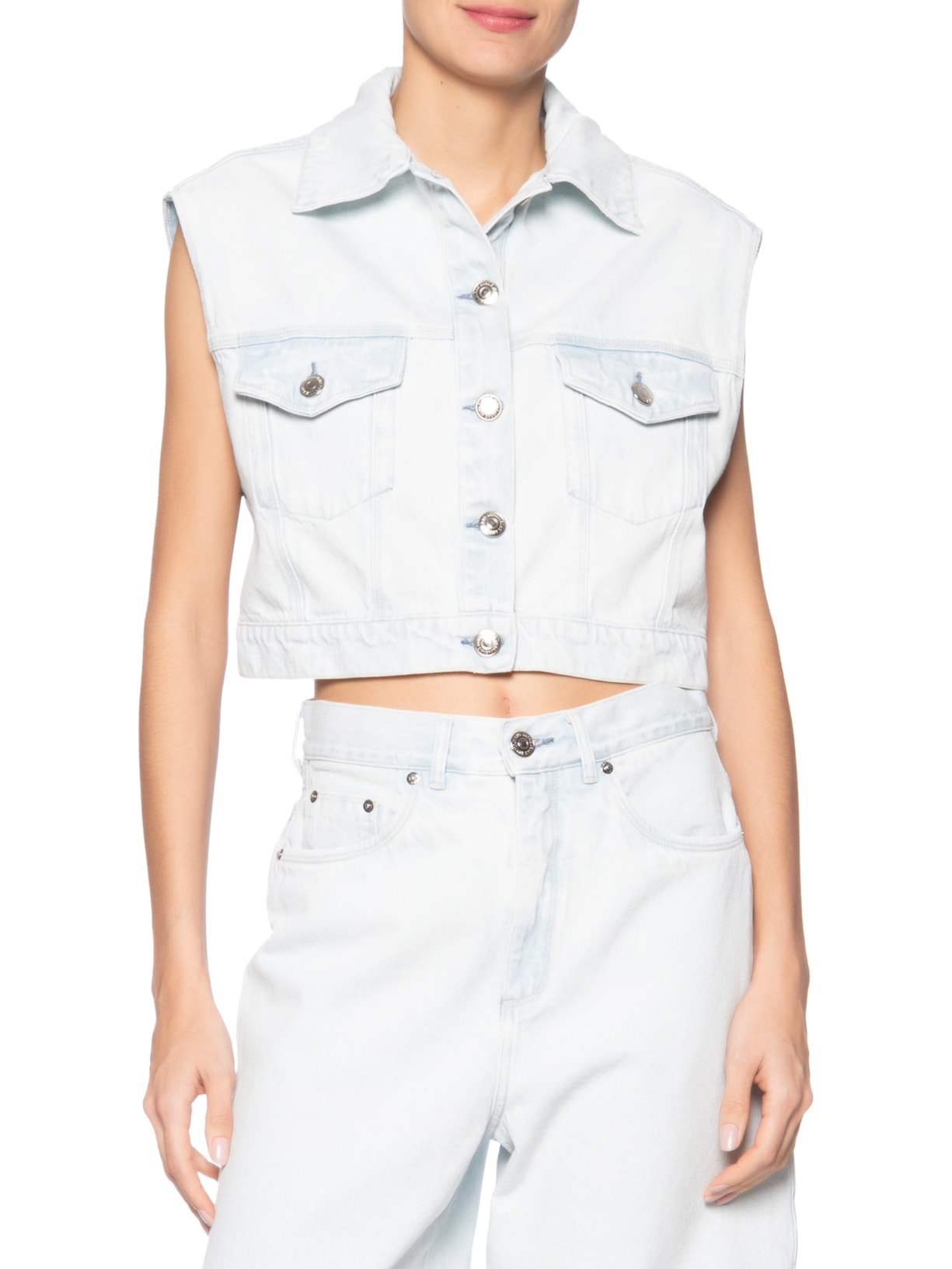  Colete Feminino Jeans Cropped Delavê Azul Animale Jeans