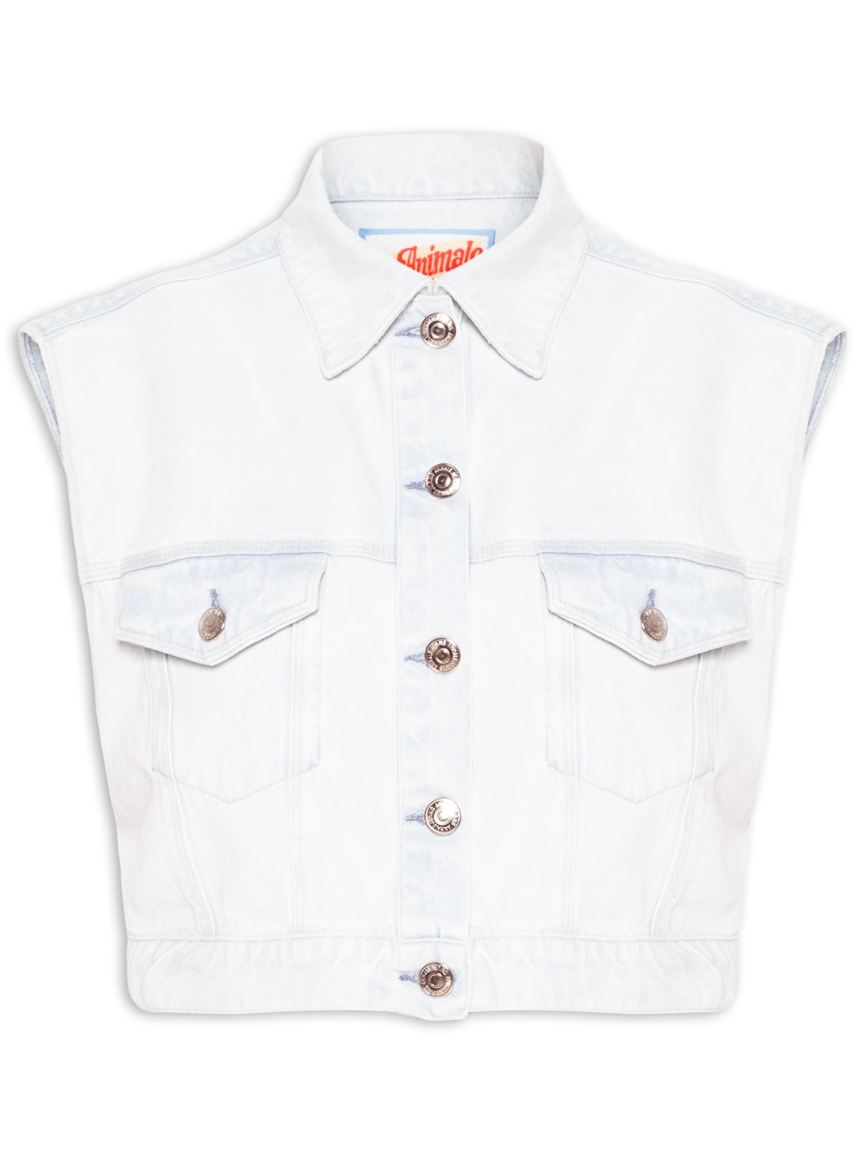 Colete Feminino Jeans Cropped Delavê - Azul