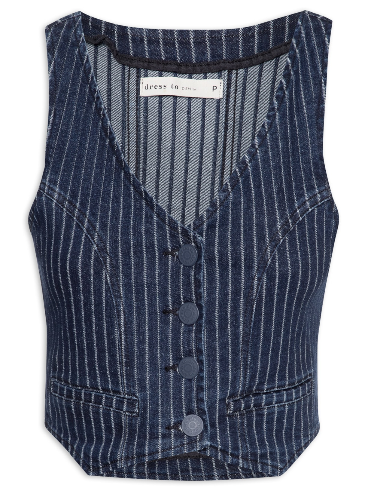 Colete Feminino Jeans Listra Dark - Azul