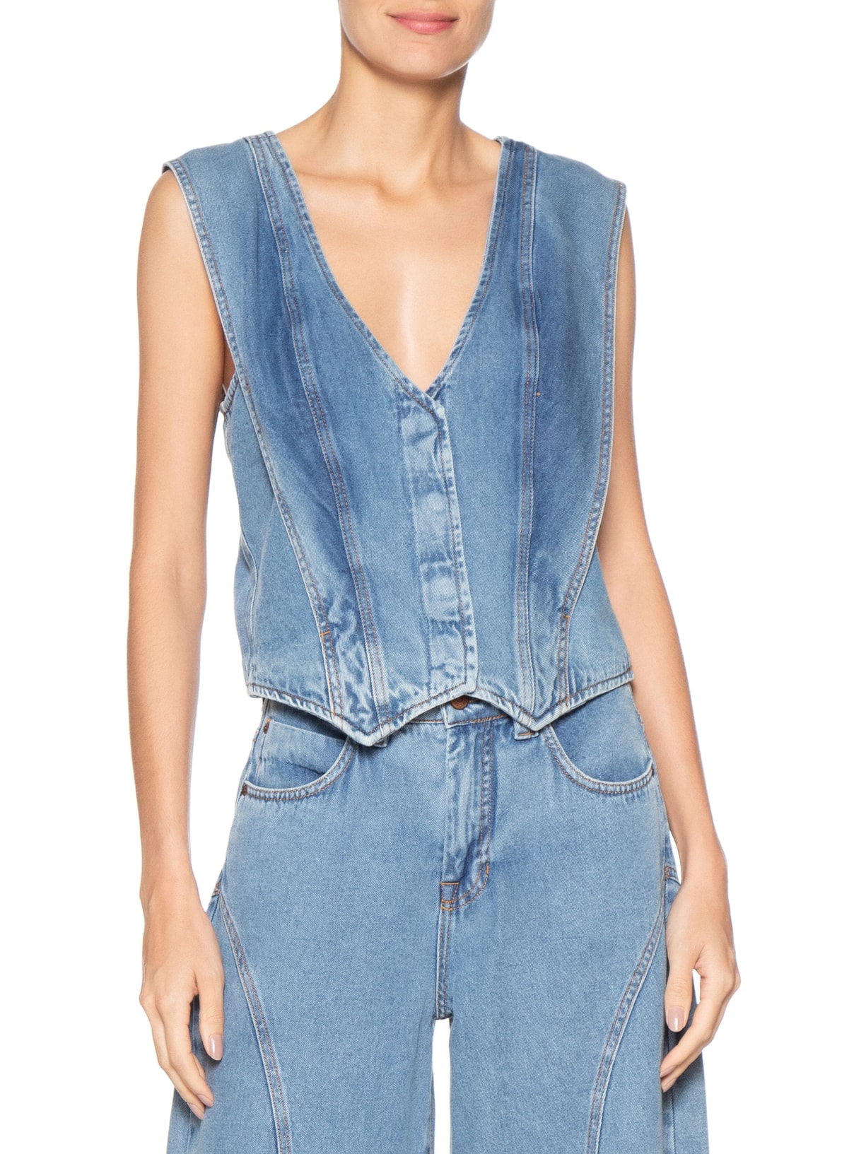 Colete Feminino Jeans Recortes Azul Dress To