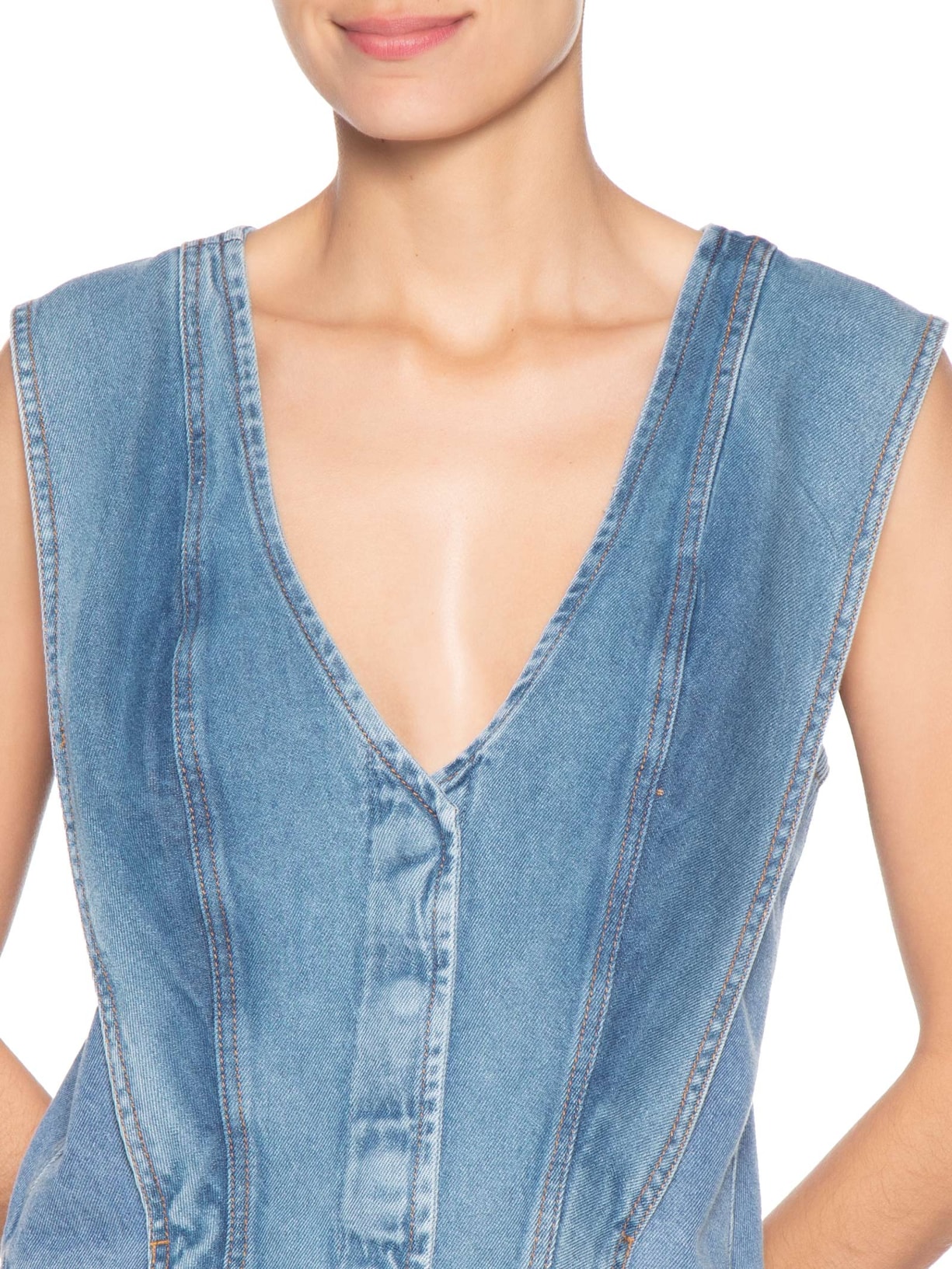 Colete Feminino Jeans Recortes Azul Dress To