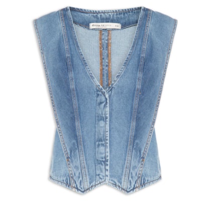 Colete Feminino Jeans Recortes - Azul