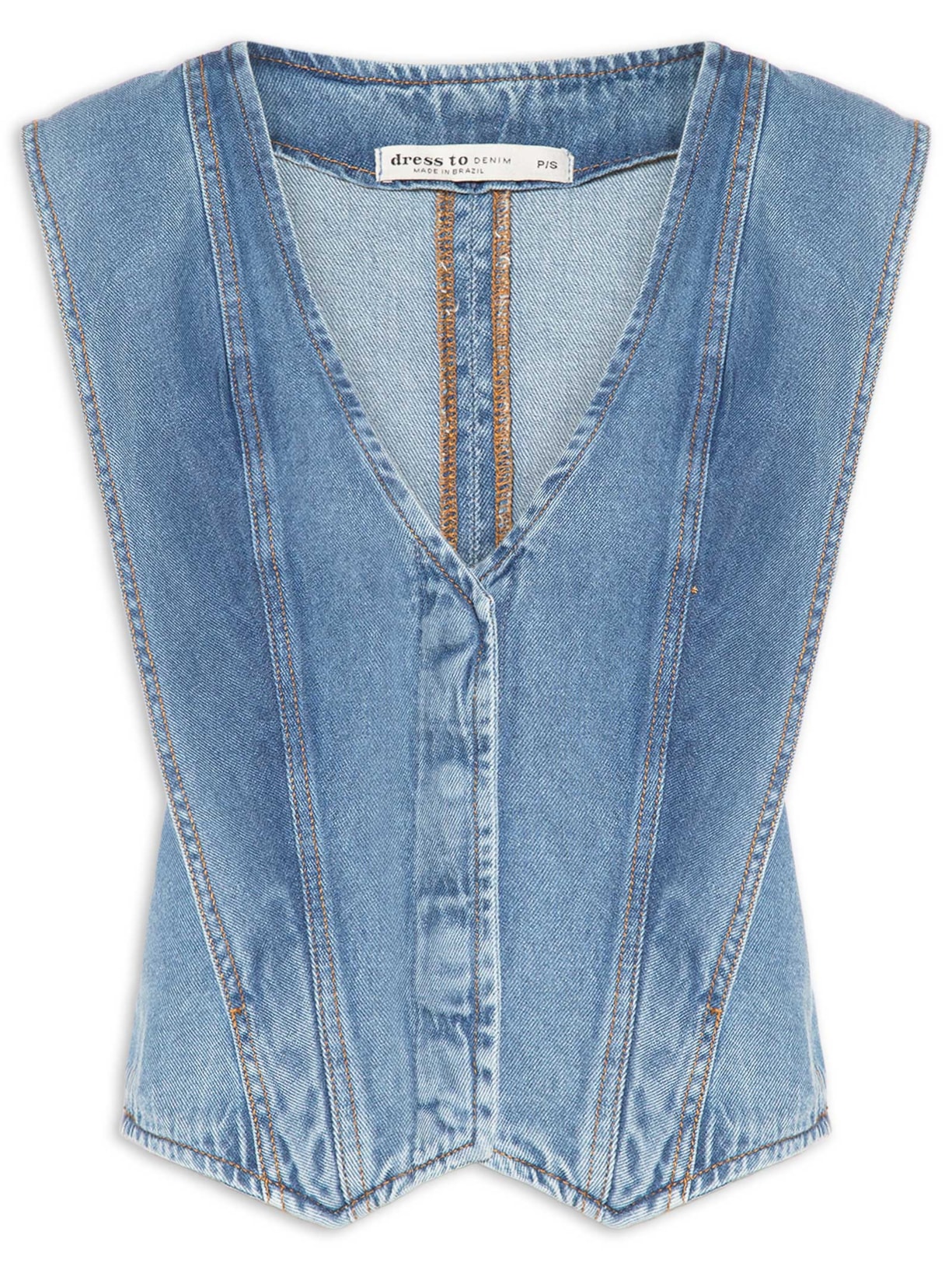 Colete Feminino Jeans Recortes - Azul