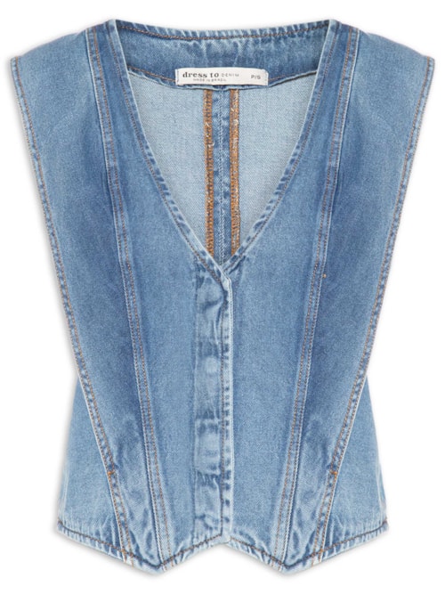 Colete Feminino Jeans Recortes - Azul