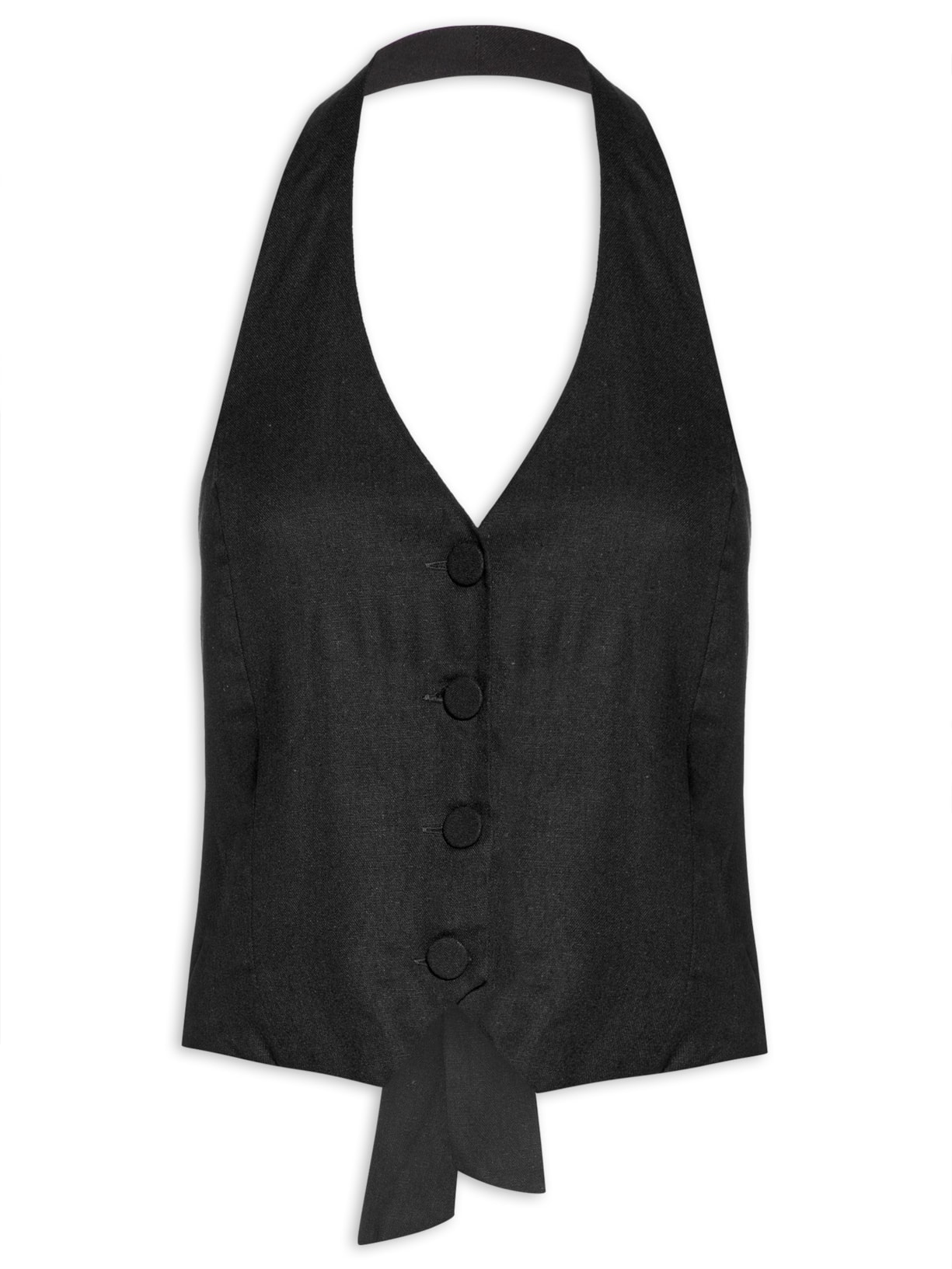 Colete Feminino Linho Botões Preto