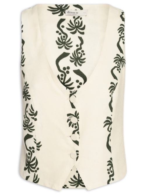 Colete Feminino Linho Estampa Aventureiro - Branco