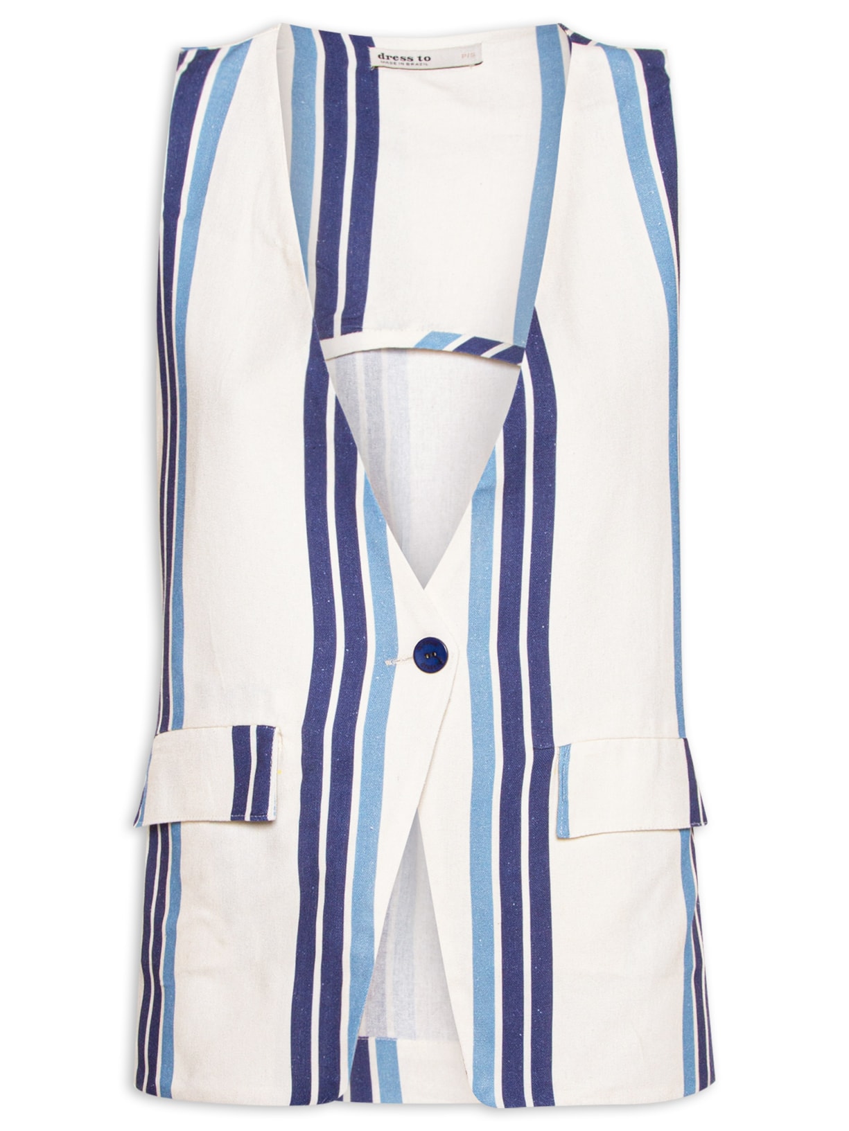 Colete Feminino Linho Estampa Listra Joá - Azul