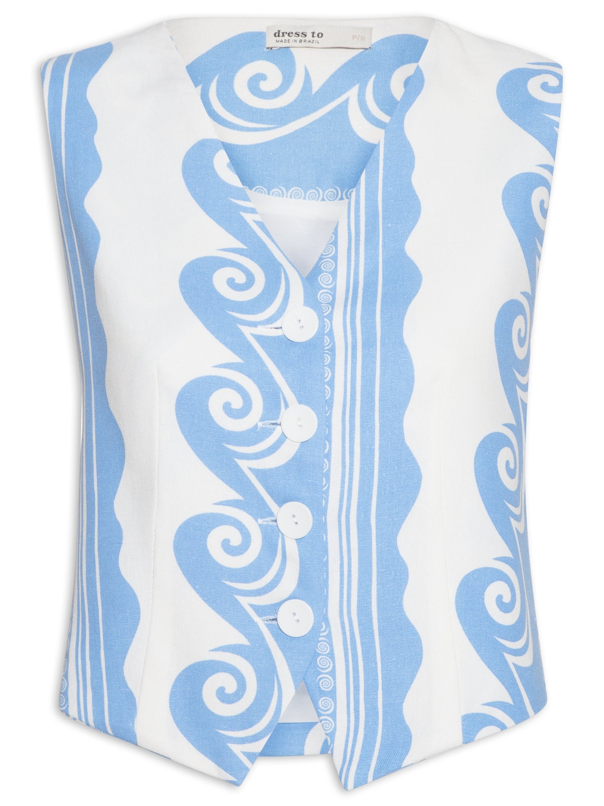 Colete Feminino Linho Estampa Quebra-Mar - Azul