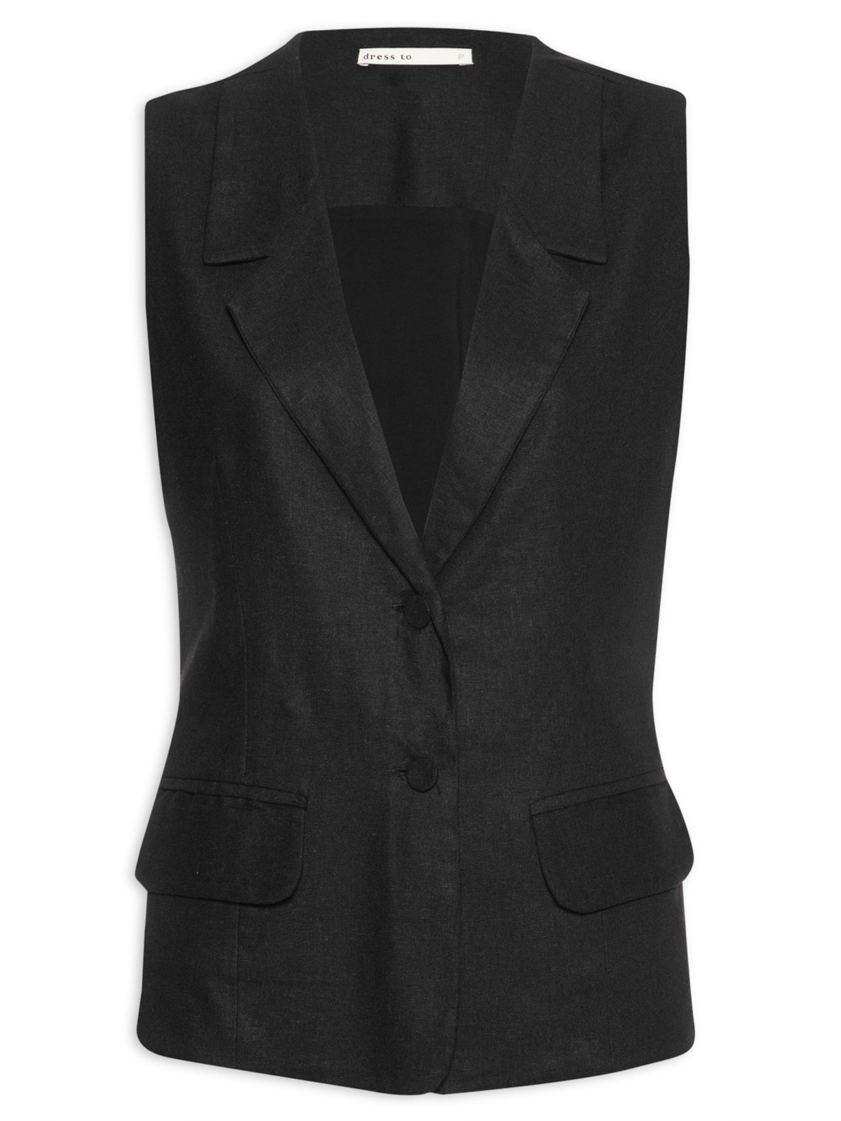 Colete Feminino Linho Fivela Costas - Preto