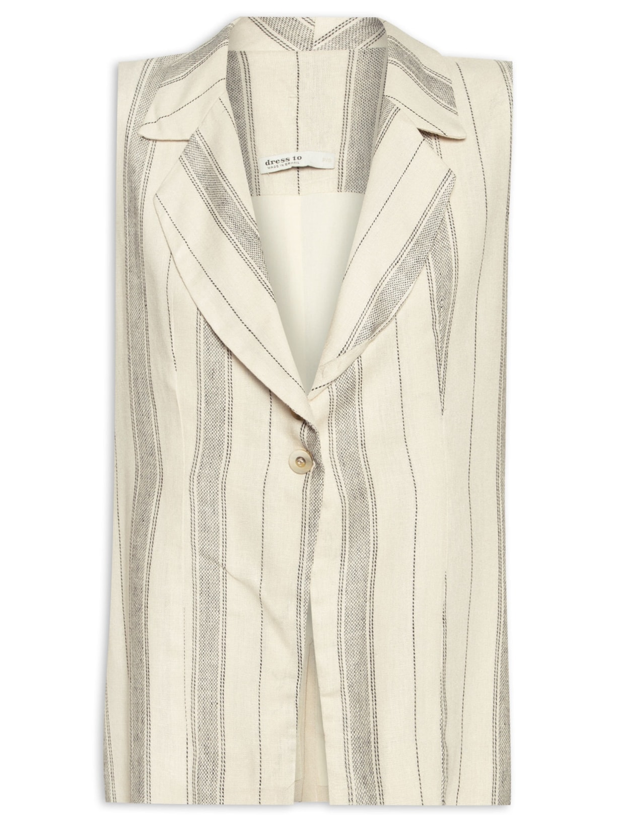 Colete Feminino Linho Listrado Alongado - Bege