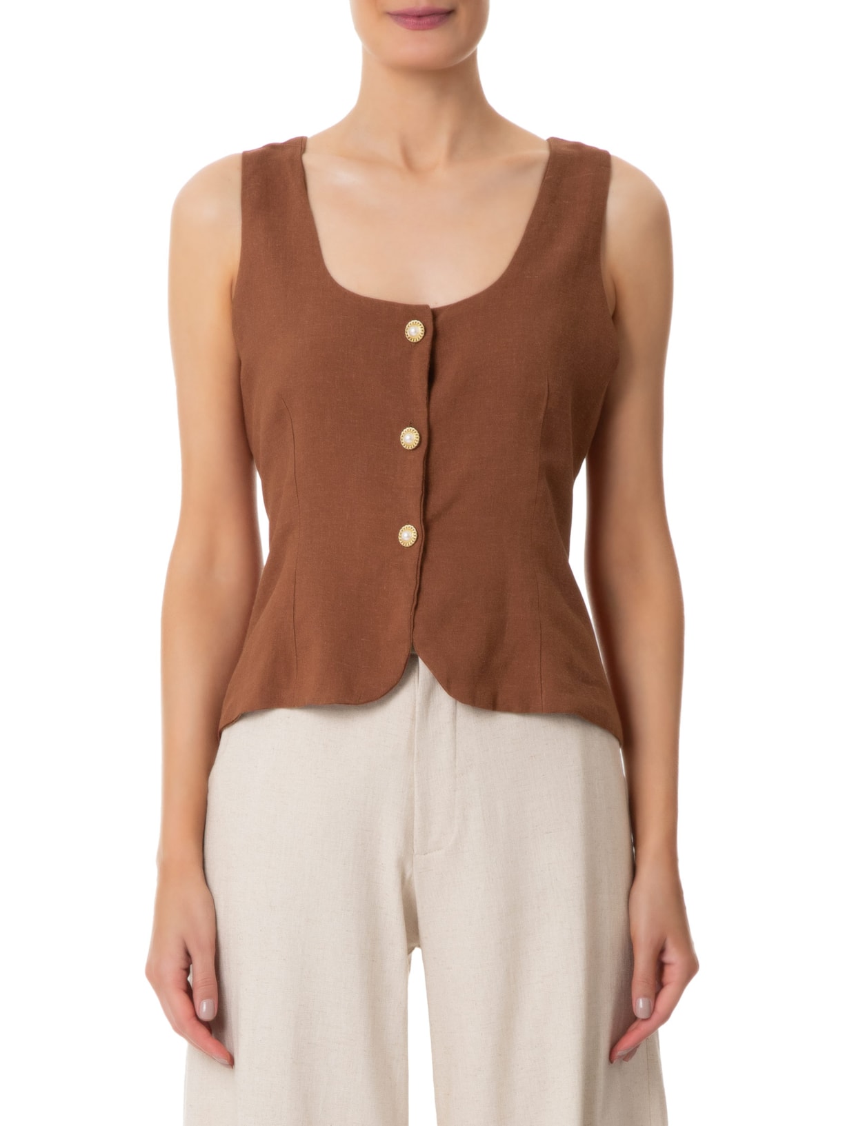 Colete Feminino Linho Marrom August Swim