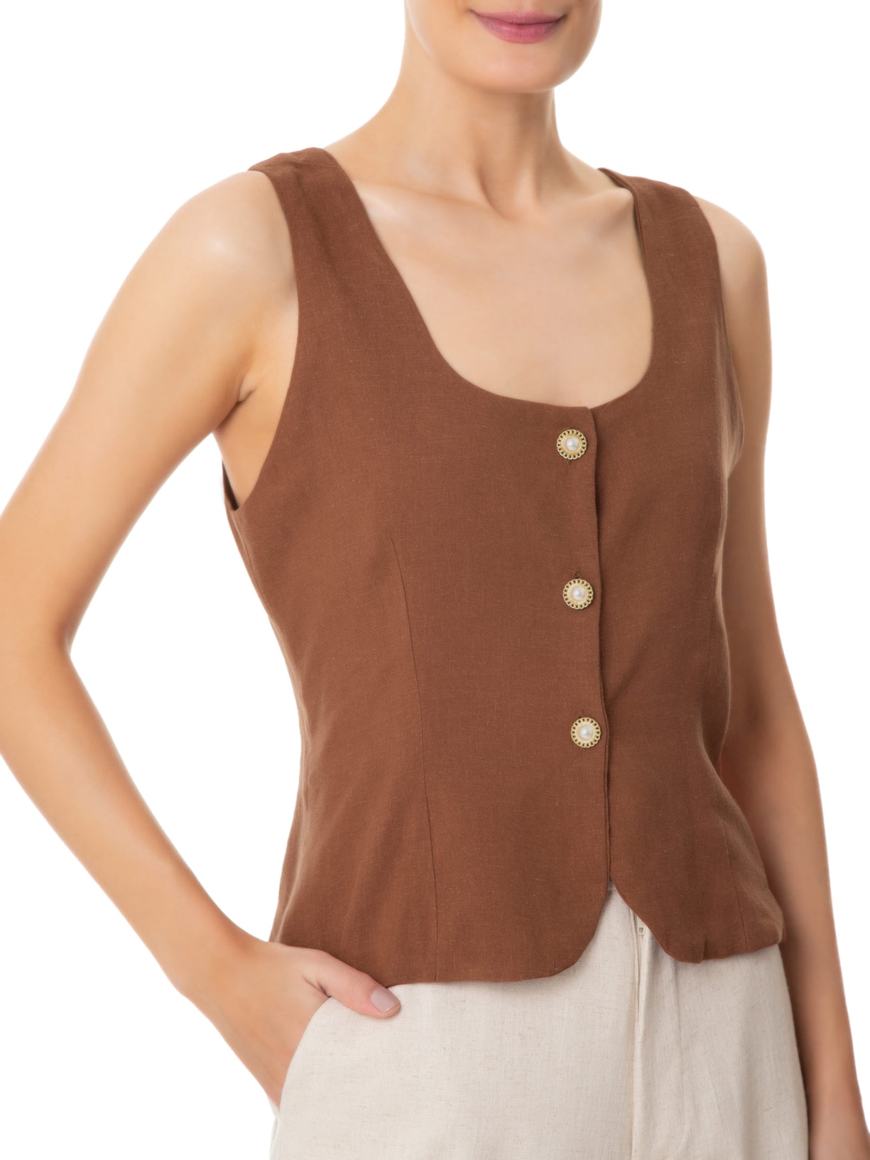 Colete Feminino Linho Marrom August Swim