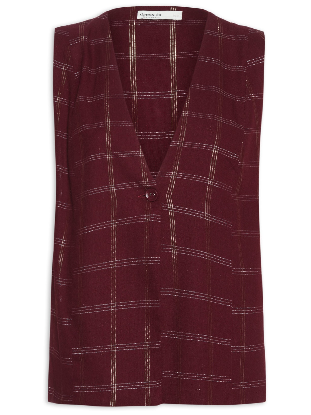 Colete Feminino Linho Xadrez Lurex Marrom Dress To
