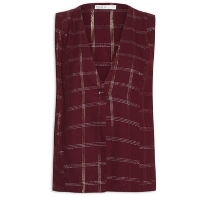 Colete Feminino Linho Xadrez Lurex - Marrom