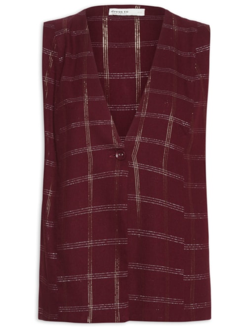 Colete Feminino Linho Xadrez Lurex - Marrom