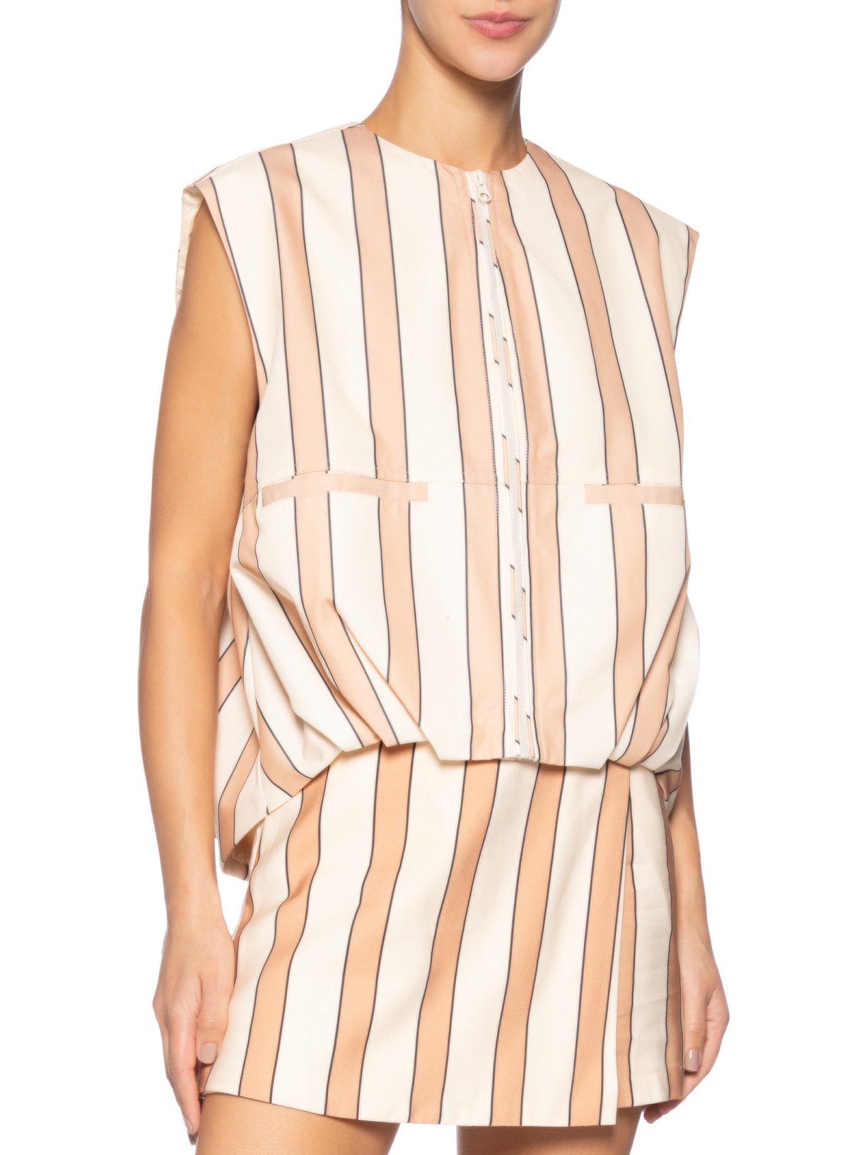 Colete Feminino Listras Lene Bege Farm