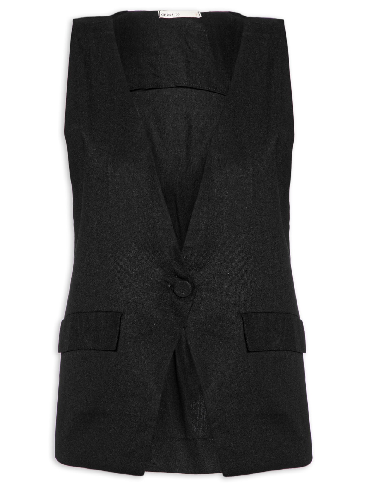 Colete Feminino Longo Linho Elástico Costas - Preto