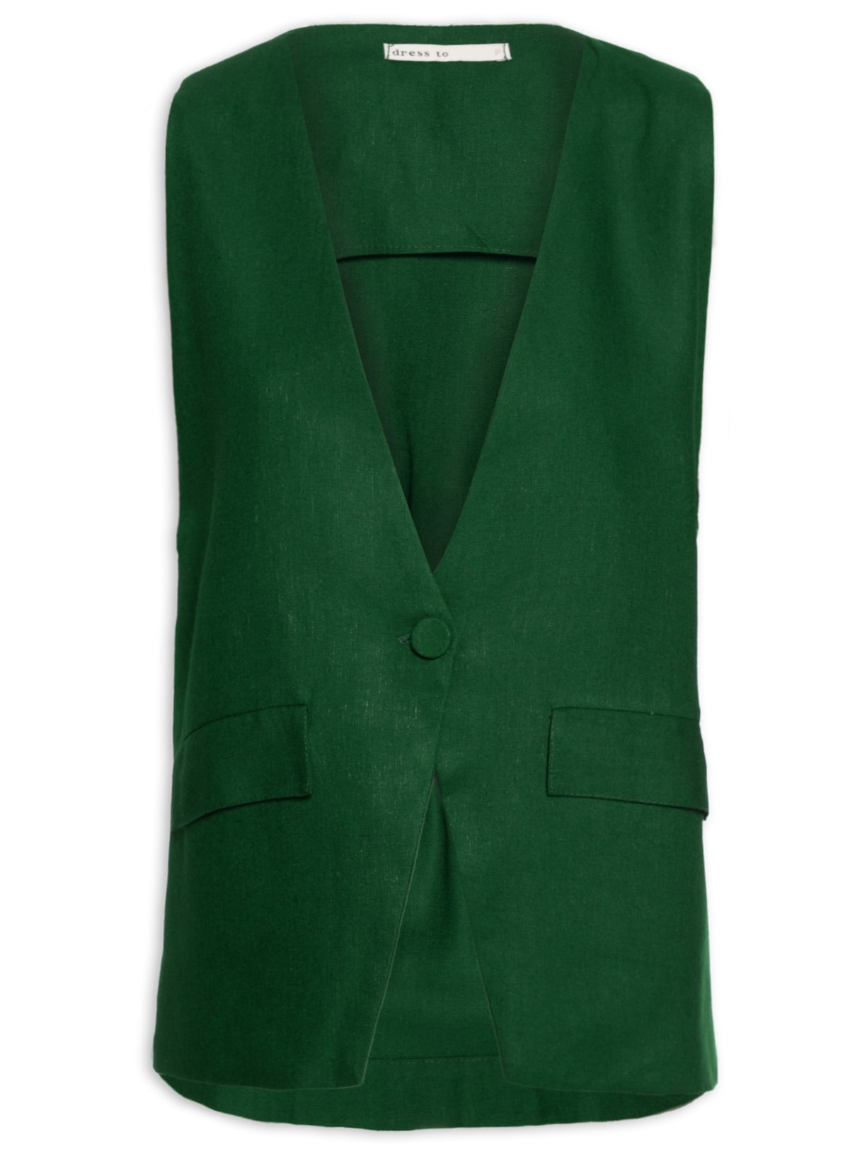 Colete Feminino Longo Linho Elástico Costas - Verde